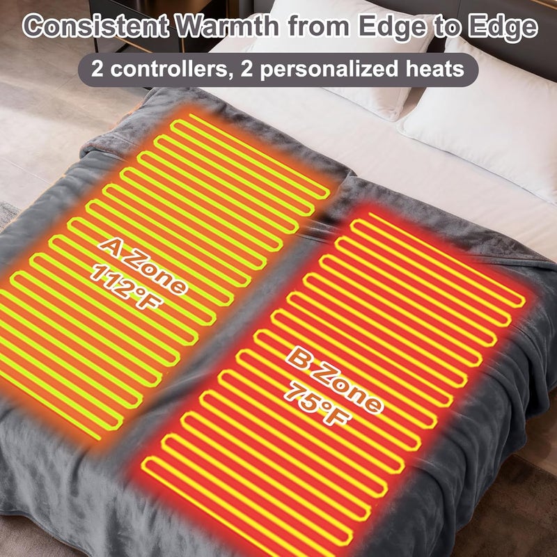 Eastsora Heated Blanket Electric Blanket Queen 84"x90" Dual Control Flannel Heating Blanket with 12 Heat Levels 12H Timer Auto Shut-Off Overheat Protection Soft & Cozy Machine Washable (Queen (84"x90")) - Image 4